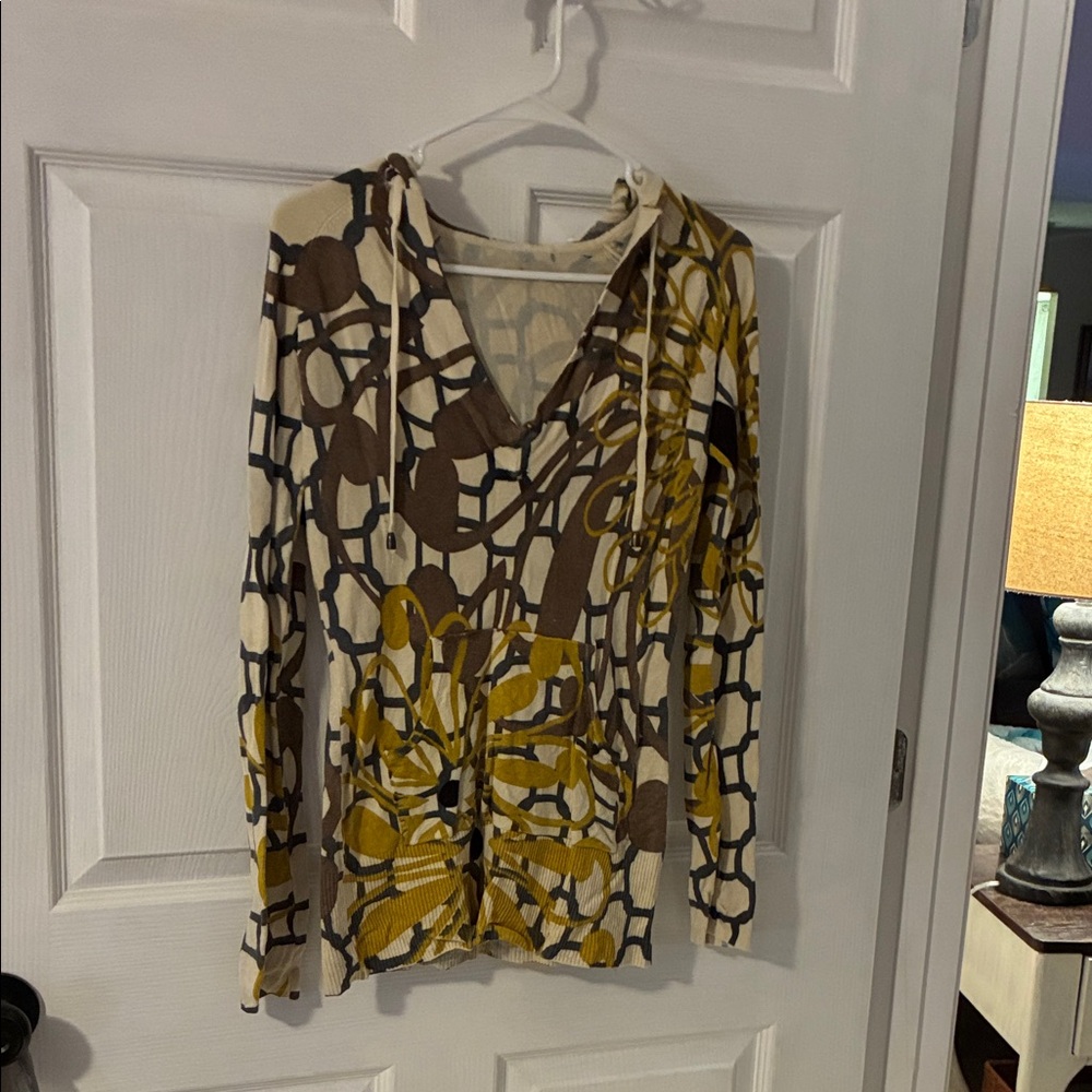 Calvin Klein Brown and Yellow V-Neck Sweater
